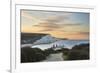 Seven Sisters and Beachy Head with coastguard cottages at sunrise in spring, Seaford Head-Stuart Black-Framed Photographic Print