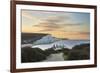 Seven Sisters and Beachy Head with coastguard cottages at sunrise in spring, Seaford Head-Stuart Black-Framed Photographic Print