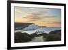 Seven Sisters and Beachy Head with coastguard cottages at sunrise in spring, Seaford Head-Stuart Black-Framed Photographic Print