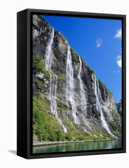 Seven Sisters Falls as Seen from Ferry, Geiranger Fjord, Norway, Europe-Anthony Waltham-Framed Stretched Canvas