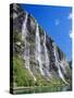 Seven Sisters Falls as Seen from Ferry, Geiranger Fjord, Norway, Europe-Anthony Waltham-Stretched Canvas