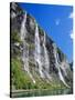 Seven Sisters Falls as Seen from Ferry, Geiranger Fjord, Norway, Europe-Anthony Waltham-Stretched Canvas