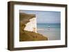 Seven Sisters National Park, View of the Cliffs, Lighthouse and the Beach, East Sussex, England, UK-niepo-Framed Photographic Print