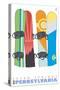 Seven Springs, Pennsylvania, Snowboards in the Snow-Lantern Press-Stretched Canvas