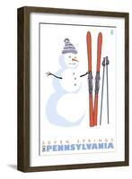 Seven Springs, Pennsylvania, Snowman with Skis-Lantern Press-Framed Art Print