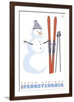 Seven Springs, Pennsylvania, Snowman with Skis-Lantern Press-Framed Art Print