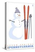 Seven Springs, Pennsylvania, Snowman with Skis-Lantern Press-Stretched Canvas