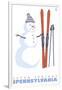 Seven Springs, Pennsylvania, Snowman with Skis-Lantern Press-Framed Art Print