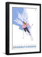 Seven Springs, Pennsylvania, Stylized Skier-Lantern Press-Framed Art Print