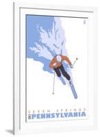 Seven Springs, Pennsylvania, Stylized Skier-Lantern Press-Framed Art Print