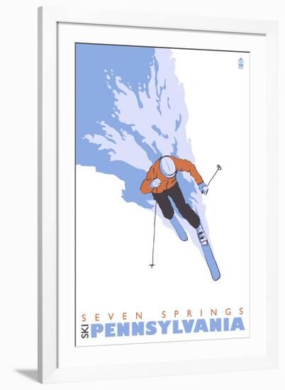 Seven Springs, Pennsylvania, Stylized Skier-Lantern Press-Framed Art Print