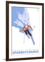 Seven Springs, Pennsylvania, Stylized Skier-Lantern Press-Framed Art Print