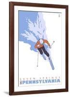 Seven Springs, Pennsylvania, Stylized Skier-Lantern Press-Framed Art Print