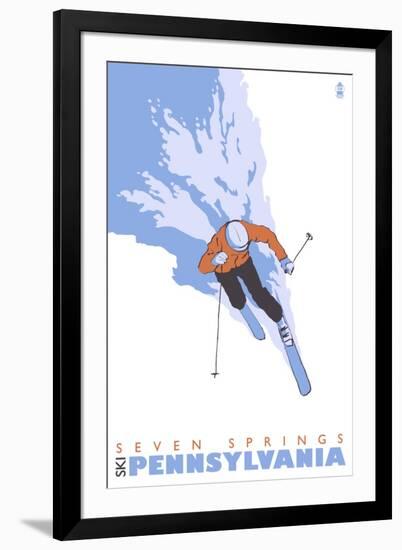 Seven Springs, Pennsylvania, Stylized Skier-Lantern Press-Framed Art Print