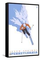 Seven Springs, Pennsylvania, Stylized Skier-Lantern Press-Framed Stretched Canvas