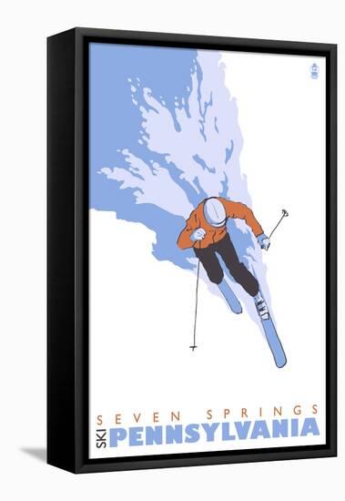 Seven Springs, Pennsylvania, Stylized Skier-Lantern Press-Framed Stretched Canvas