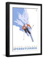 Seven Springs, Pennsylvania, Stylized Skier-Lantern Press-Framed Art Print