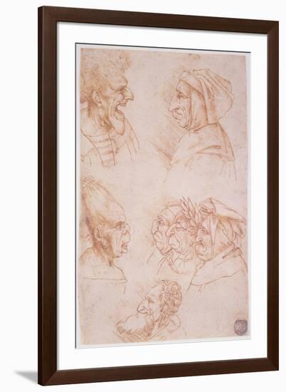 Seven Studies of Grotesque Faces-Leonardo da Vinci-Framed Giclee Print