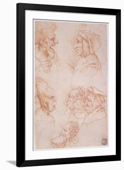 Seven Studies of Grotesque Faces-Leonardo da Vinci-Framed Giclee Print