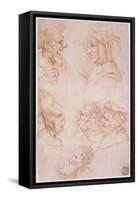 Seven Studies of Grotesque Faces-Leonardo da Vinci-Framed Stretched Canvas