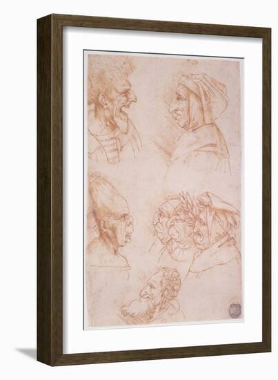 Seven Studies of Grotesque Faces-Leonardo da Vinci-Framed Giclee Print