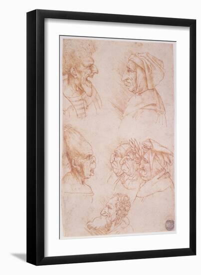 Seven Studies of Grotesque Faces-Leonardo da Vinci-Framed Giclee Print