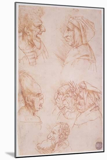 Seven Studies of Grotesque Faces-Leonardo da Vinci-Mounted Giclee Print