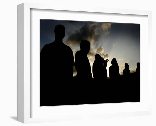 Several Africans Immigrants Chat at Sunset Outside of the Holding Centre for Immigrants-null-Framed Photographic Print