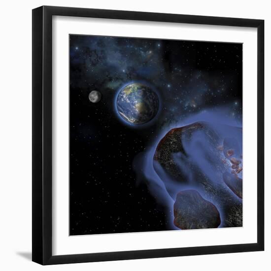 Several Asteroids Hurtle Towards Earth on a Path of Devastation-Stocktrek Images-Framed Art Print