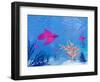 Several Red Betta Fish Swimming Underwater-null-Framed Art Print