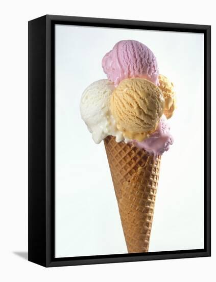 Several Scoops of Different Ice Cream in One Cone-Stefan Oberschelp-Framed Stretched Canvas