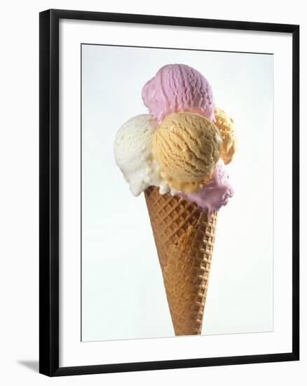 Several Scoops of Different Ice Cream in One Cone-Stefan Oberschelp-Framed Photographic Print