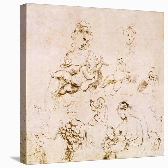 Several Studies of a Madonna and Child-Raphael-Stretched Canvas