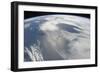 Several Tiny Satellites Backdropped by a Blue and White Part of Earth-null-Framed Photographic Print