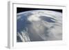 Several Tiny Satellites Backdropped by a Blue and White Part of Earth-null-Framed Photographic Print