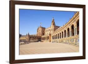 Seville Plaza de Espana with ceramic tiled alcoves and arches, Maria Luisa Park, Seville, Spain-Neale Clark-Framed Photographic Print