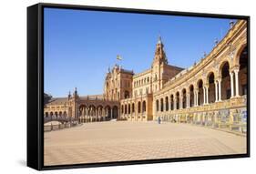 Seville Plaza de Espana with ceramic tiled alcoves and arches, Maria Luisa Park, Seville, Spain-Neale Clark-Framed Stretched Canvas