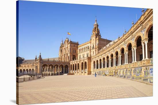 Seville Plaza de Espana with ceramic tiled alcoves and arches, Maria Luisa Park, Seville, Spain-Neale Clark-Stretched Canvas