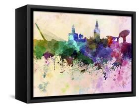 Seville Skyline in Watercolor Background-paulrommer-Framed Stretched Canvas