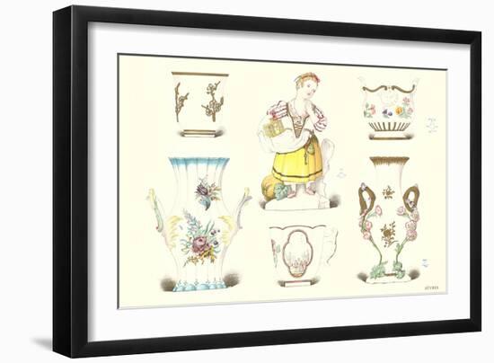 Sevres Porcelain Vases and Statue-null-Framed Art Print