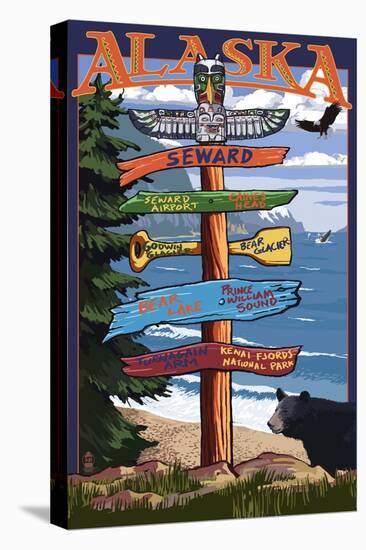 Seward, Alaska - Destination Sign-Lantern Press-Stretched Canvas