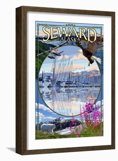 Seward, Alaska - Montage-Lantern Press-Framed Art Print