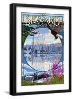 Seward, Alaska - Montage-Lantern Press-Framed Art Print