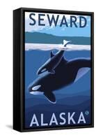 Seward, Alaska - Orca and Calf Scene-Lantern Press-Framed Stretched Canvas