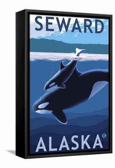 Seward, Alaska - Orca and Calf Scene-Lantern Press-Framed Stretched Canvas