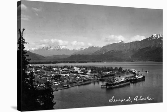 Seward, Alaska - Panoramic View of Town and Harbor-Lantern Press-Stretched Canvas