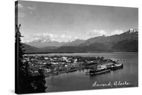 Seward, Alaska - Panoramic View of Town and Harbor-Lantern Press-Stretched Canvas