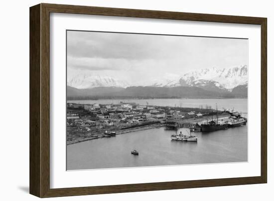 Seward, Alaska View of Town and Ships in Harbor Photograph - Seward, AK-Lantern Press-Framed Art Print