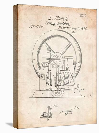 Sewing Machine Patent 1846-Cole Borders-Stretched Canvas