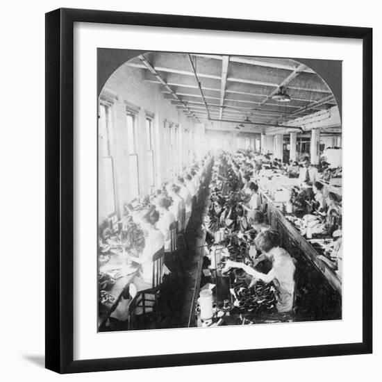 Sewing Room in a Large Shoe Factory, Syracuse, New York, USA, Early 20th Century-null-Framed Premium Photographic Print